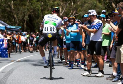 Sam Bennett, victorieux à deux reprises en 2020, en wheeling. Photo : Santos Tour Down Under / Getty Images